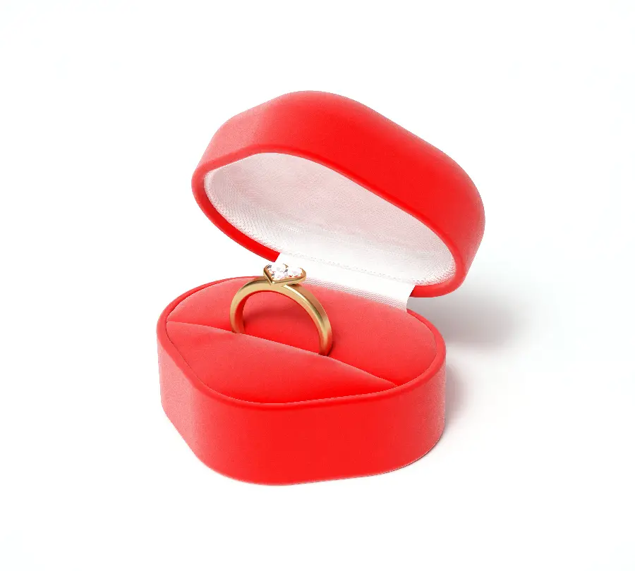 Photo of a ring in a red heart frame for giving as a gift on Valentine's Day