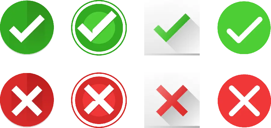 PNG image of graphic signs of ticks and crosses in circle and square boxes 