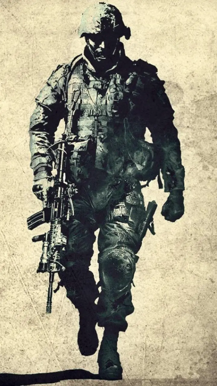 Guerrilla background photo of a military soldier for the background of the phone