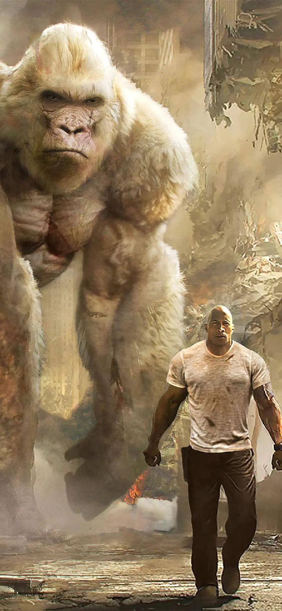 Vertical image from the movie Rampage starring Dwayne Johnson