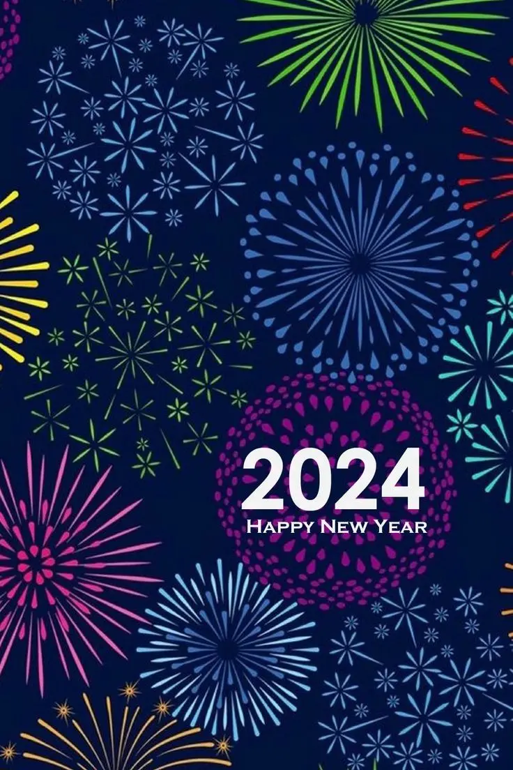 Download a graphic photo of a fireworks design suitable for New Year's greetings 2024 