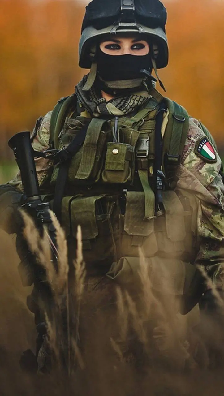 A spectacular background photo of a female military soldier with the best quality