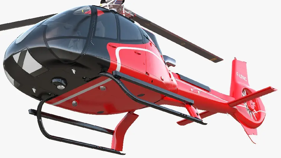 Stock image of a luxury red helicopter with a white background