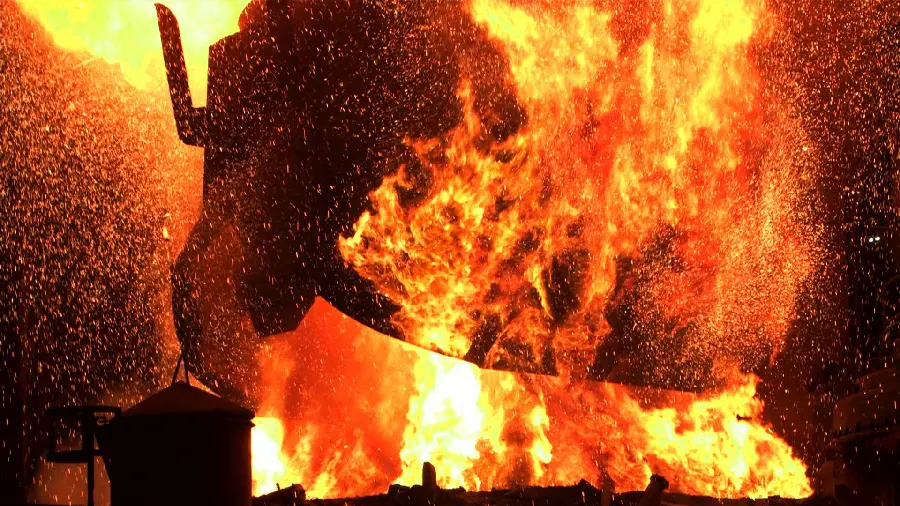Close-up photo of melting metals at high temperatures in metallurgy