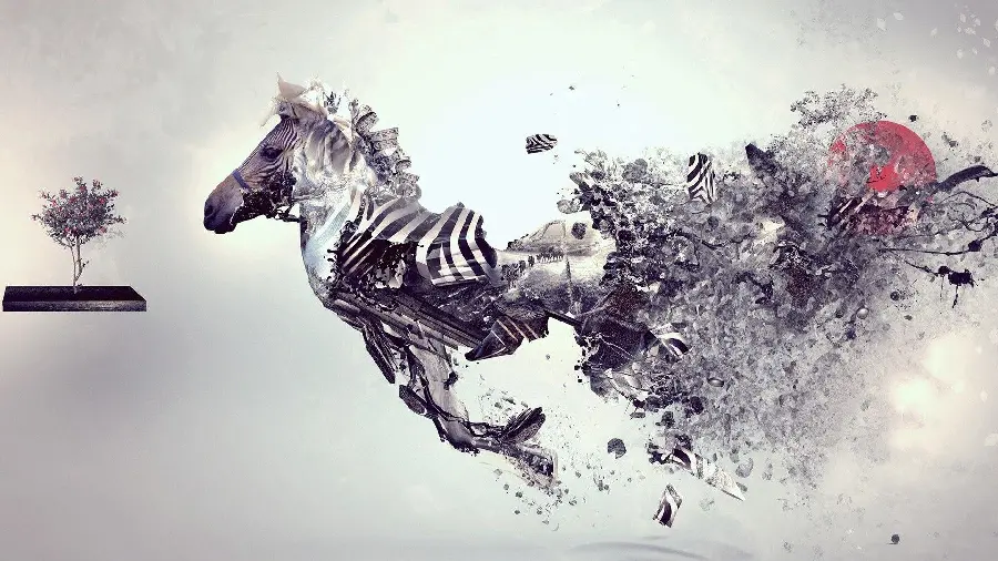 High quality wallpaper with an interesting design of a surrealistic zebra