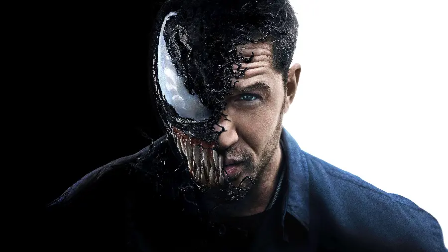 Tom Hardy and Venom combined photo with a black and white background