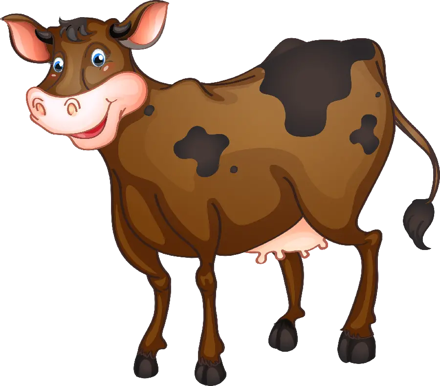 Cartoon and Animated Brown Spotted Cow PNG Image 