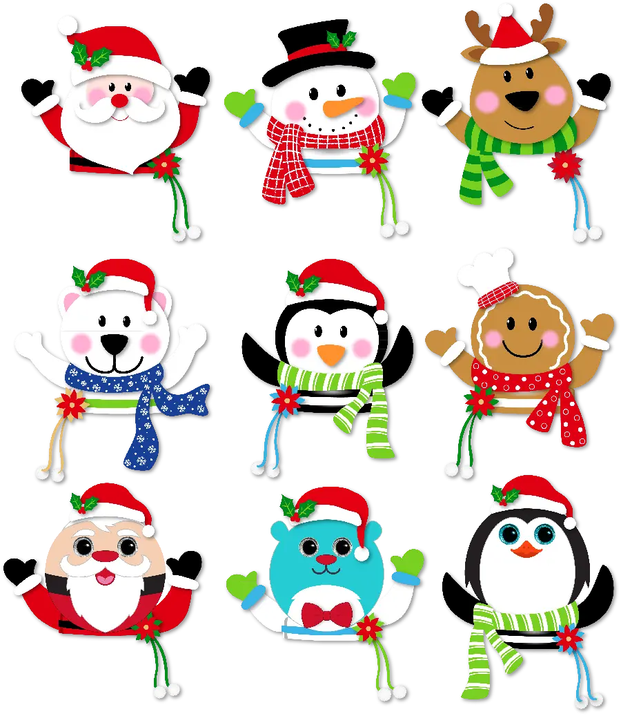 PNG photo of various animated and cartoon snowmen, cute and googly 