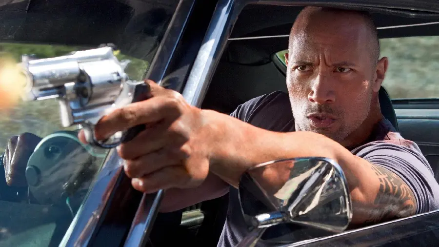 Stylish poster of Dwayne Johnson shooting in the movie