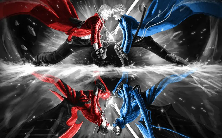 Image of the blue and red fight in a foreign computer game