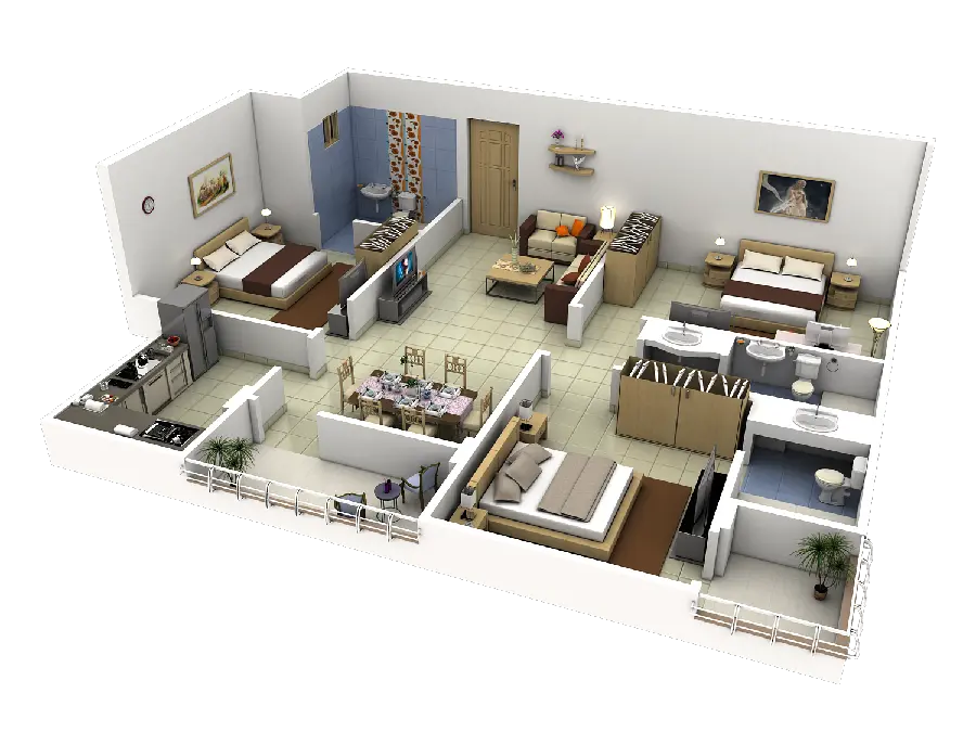 3D photos of interior design and decoration and architectural plan