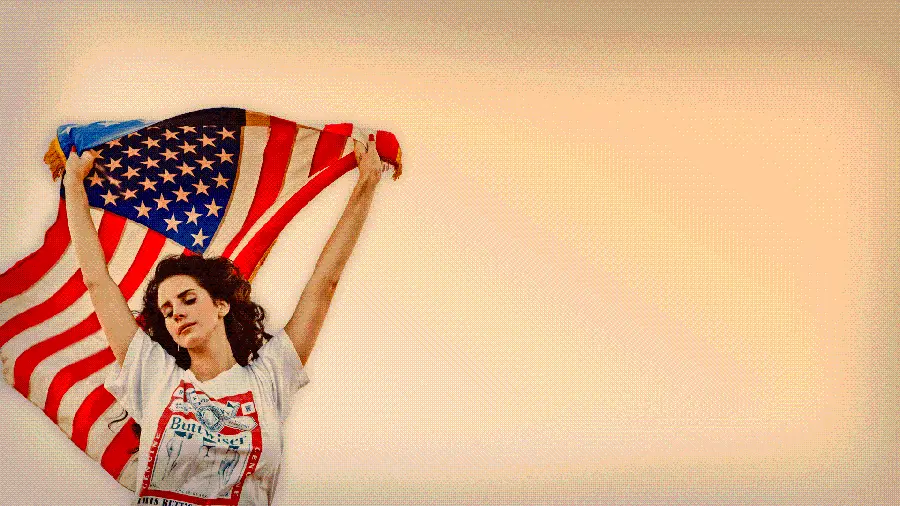 Background of Lana Del Rey with the flag of her birthplace America