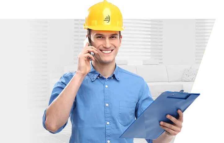 Photo of a real farmer engineer talking on the phone, PNG