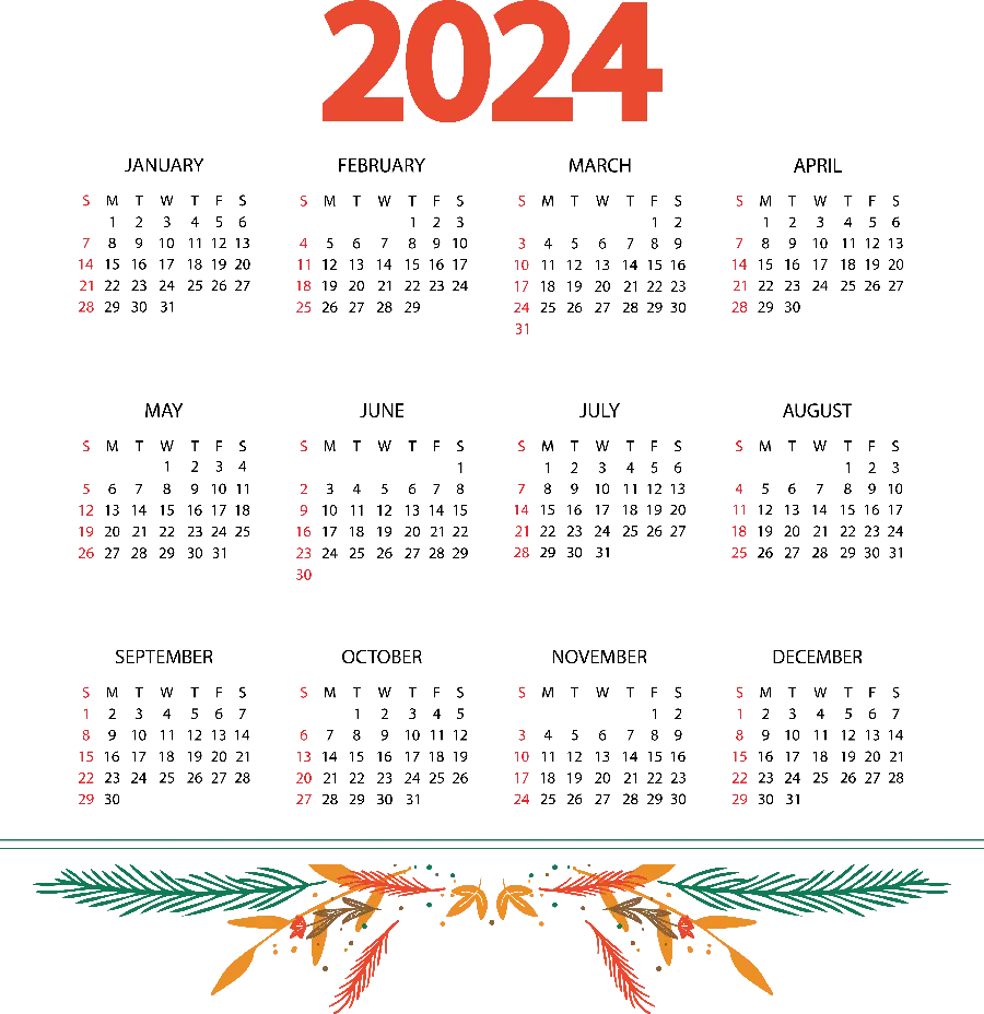 Photo of the 2024 Gregorian calendar on a white background ready to print