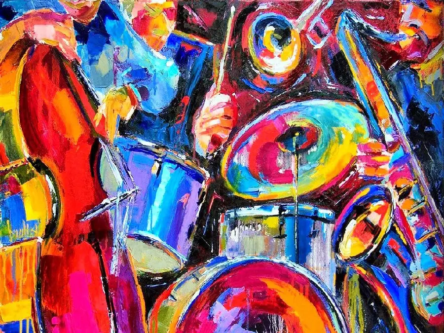 A Contemporary Art Painting Image with Musical Instruments