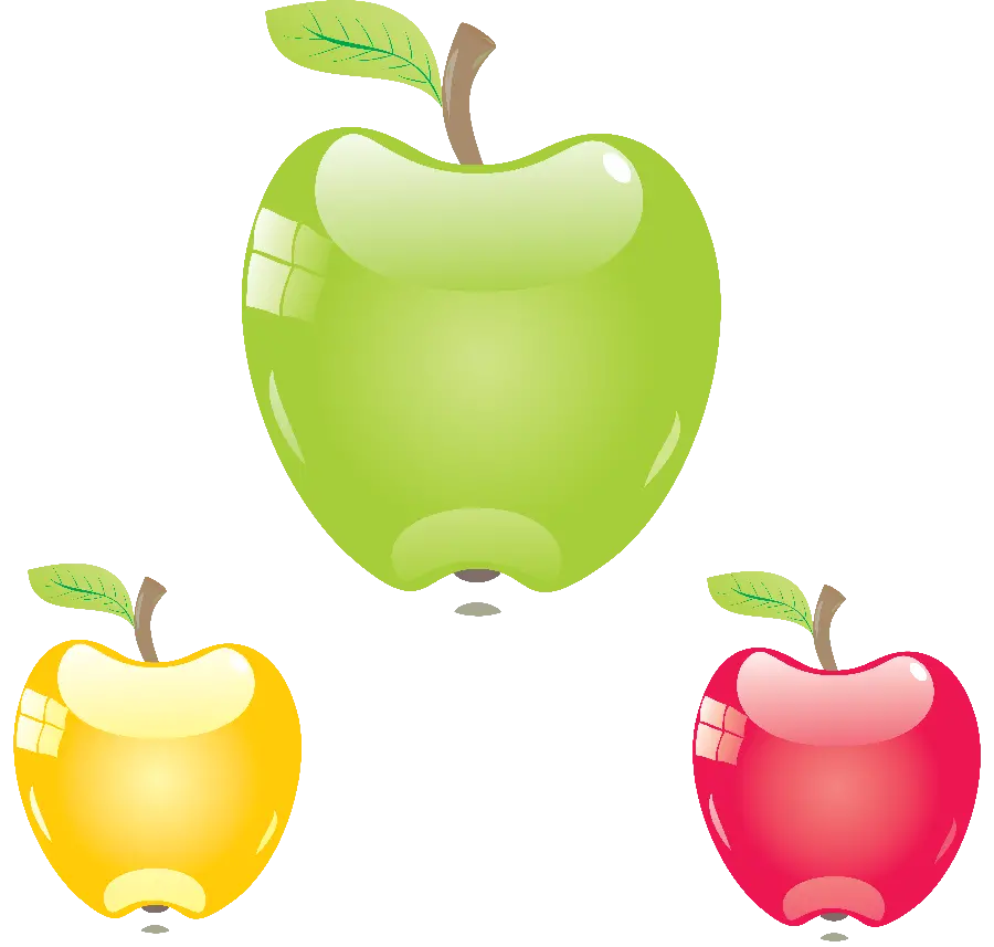 Image of round cut green, yellow and red apples without a png background