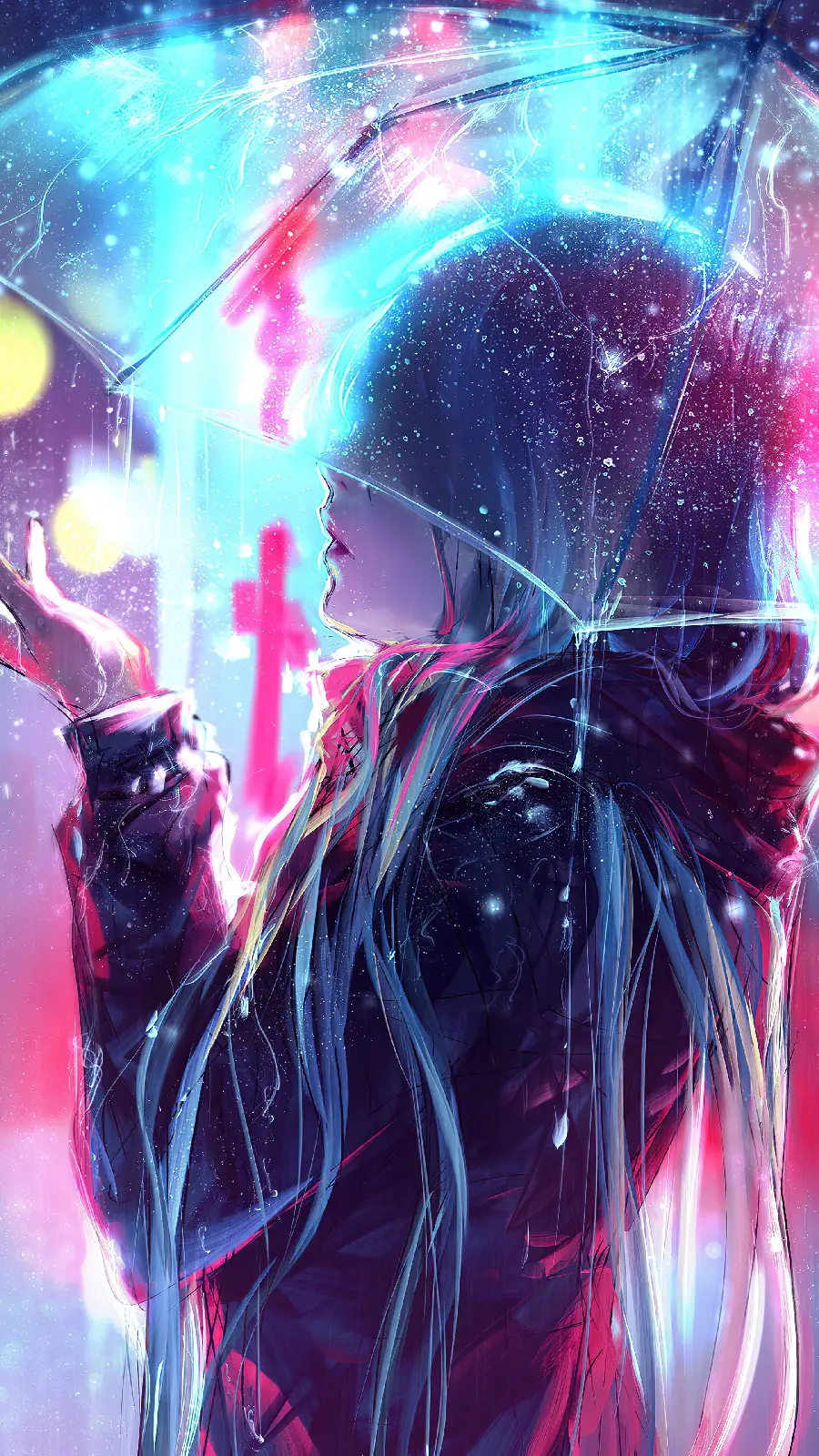 Girl profile with cute and beautiful anime umbrella design