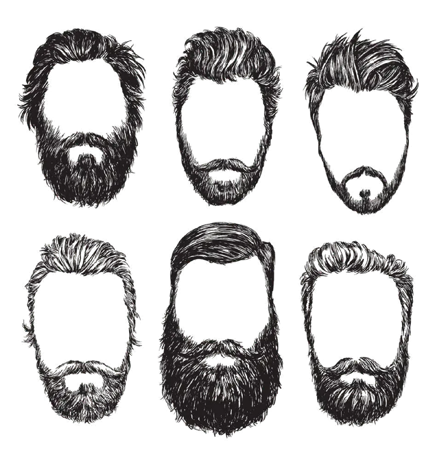 Photos of types of beards and mustaches and men's hair models in PNG format