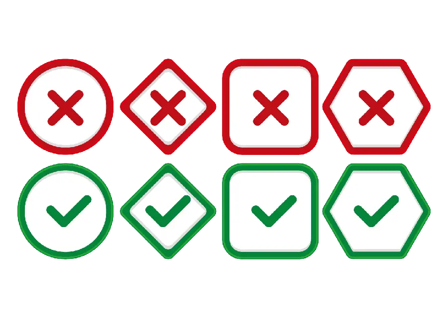 PNG image of tick and cross marks in circle, square and diamond boxes 