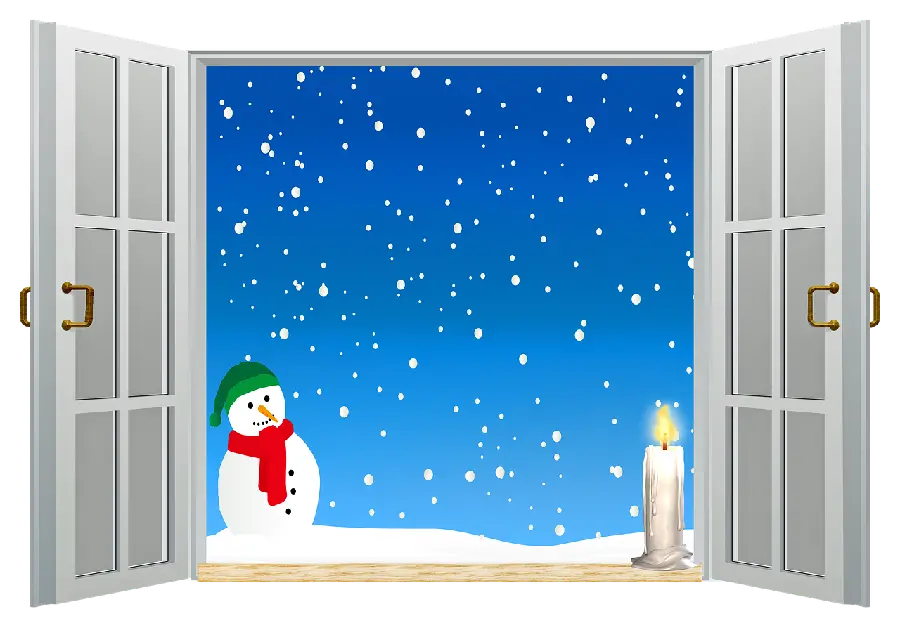 Snowman PNG image with blue sky, snow and ice with cold winter weather 