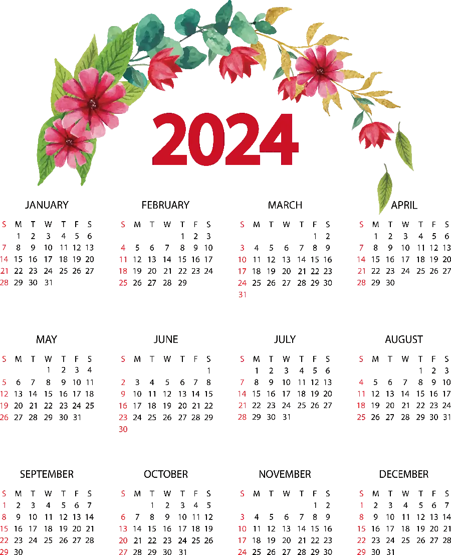 Photo of the calendar 2024 suitable for printing on the desktop