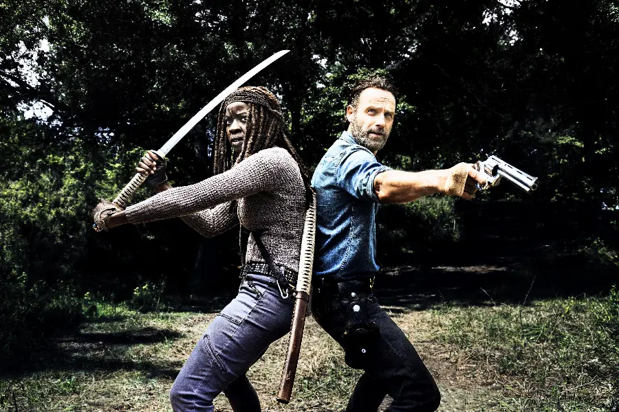 Download Rick Grimes and Michonne's photo in the Walking Dead series in defensive mode