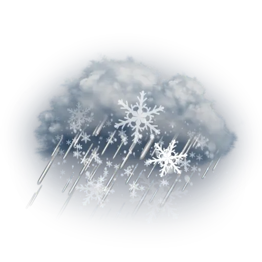 Creative painting of snowflakes falling from a snow cloud in PNG format