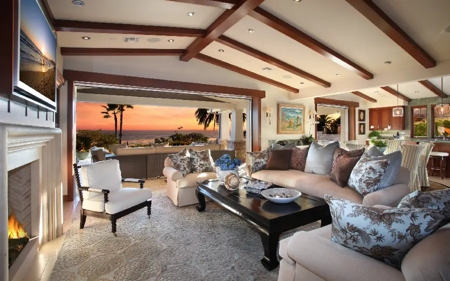 Image of the interior of a dreamy vacation villa for the selected computer background 2023