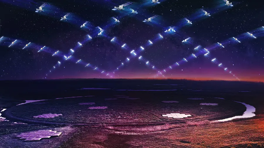 Stock image of Starlink satellites in space