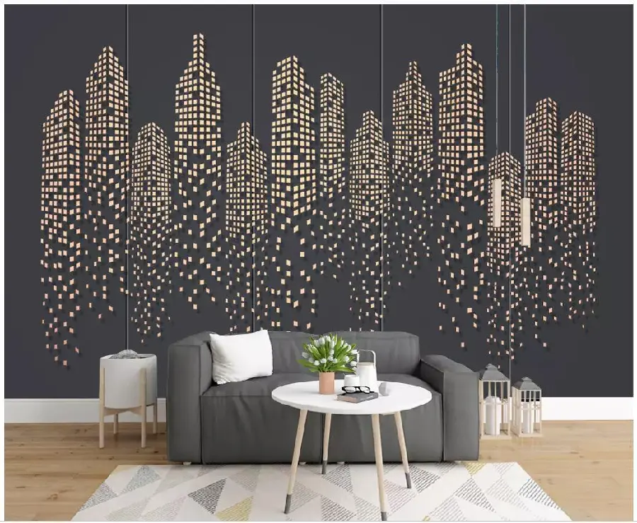 Photo of a Living Room with Walls Designed in the Shape of Building Blocks