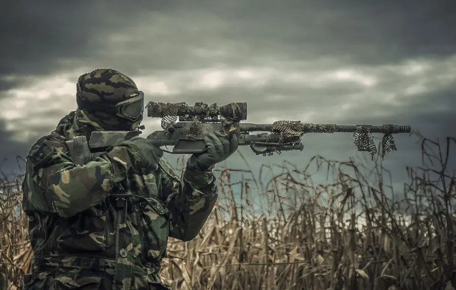 American soldier and military aiming for profile 