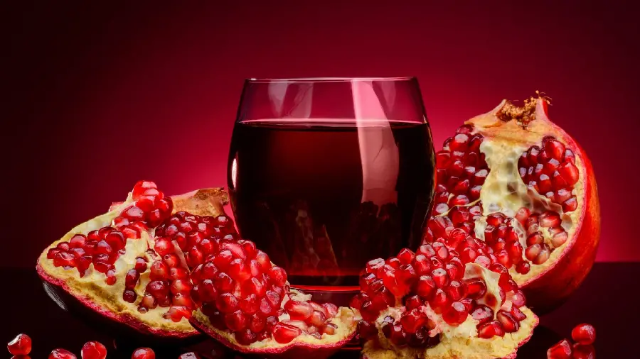 Wallpaper with Pomegranate Juice and Fresh Pomegranate Design for Printing in Juice Shops