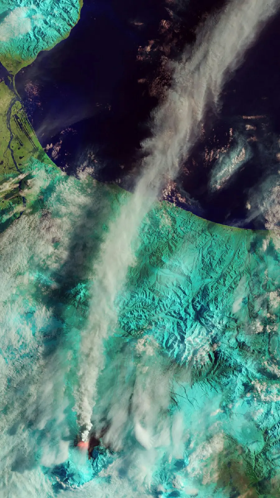 Satellite image of a volcano in Russia for the Samsung Galaxy A15 background