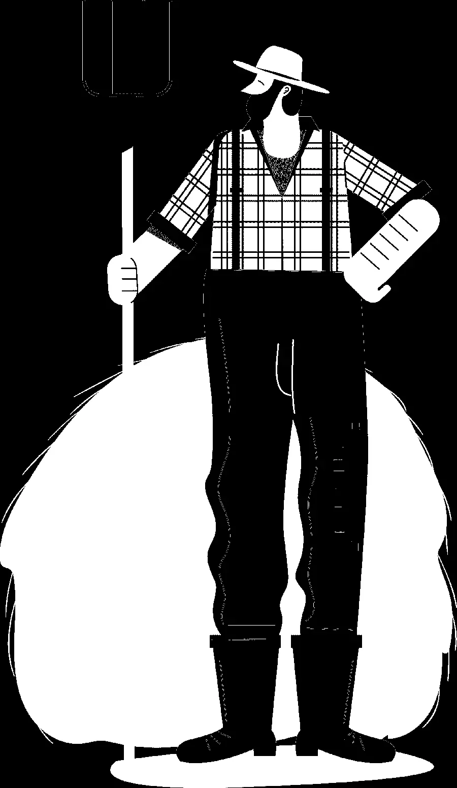 Black and white png photo of a tall farmer with full HD quality 