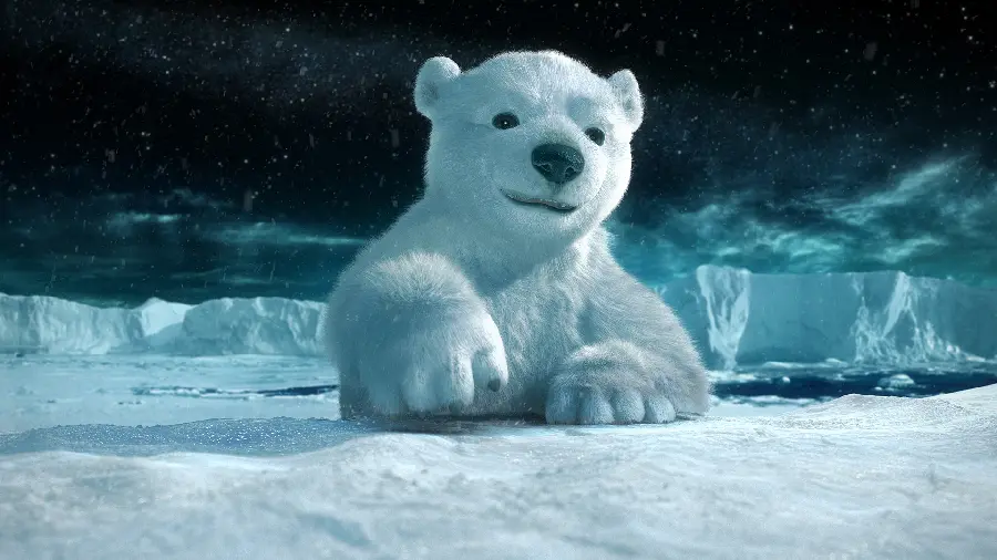 Funny cartoon photo of a polar bear cub for printing on children's clothing