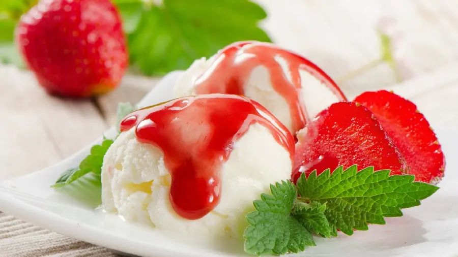 Vanilla ice cream background image with sweet jam decoration for Insta dessert page