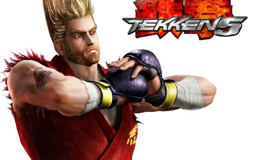 Photo of Paul Phoenix with the Tekken game logo 