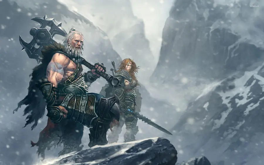 Background image from the Diablo game with character selection