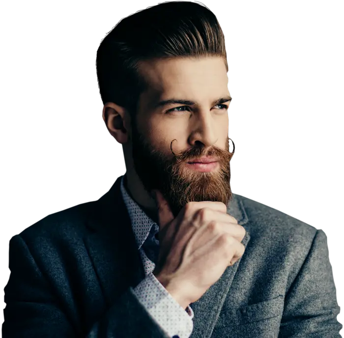 A stylish suit man with a medium beard and mustache PNG