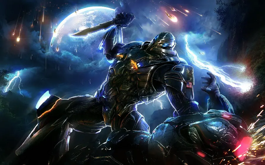 A cool and exciting picture of a fight between two giant robots