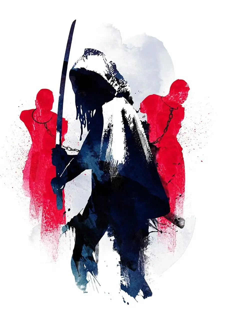 The graphic photo of Michonne and the famous sword in the Walking Dead series