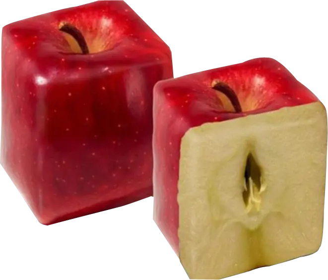 Strange image of a square red apple in PNG format 