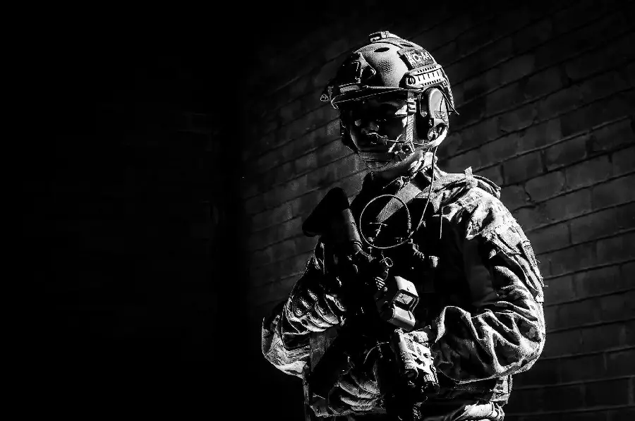Dark and dark wallpaper with a soldier in a military uniform design 