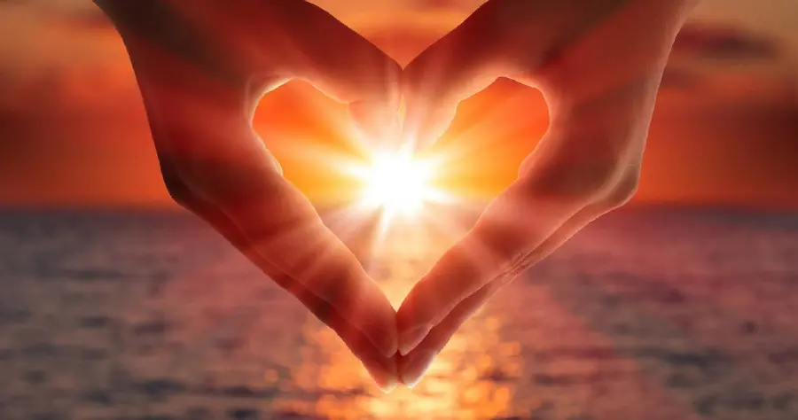 Creative Image of Heart with Romantic Hand 4K on Sunset Background