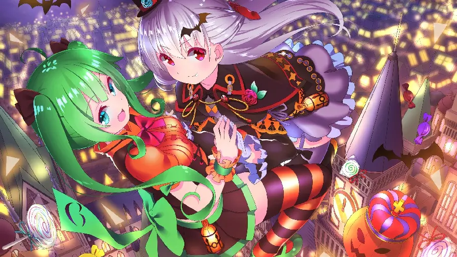 Cute background photo of beautiful anime girls flying