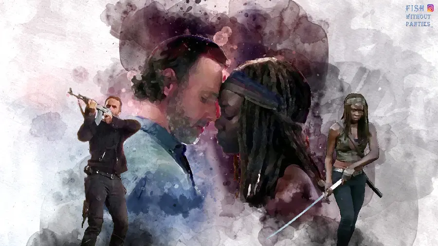 The best picture of Rick and Michonne in the Walking Dead series, watercolor drawing 