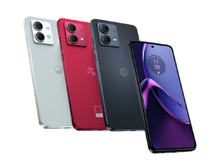 Photos of various colors of the newly manufactured Motorola Moto G84 smartphone