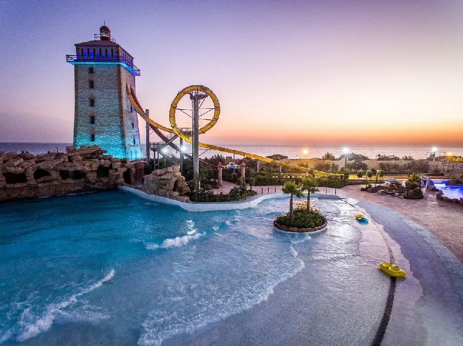 Special and amazing background from the distant view of the Ocean Water Park on Kish Island