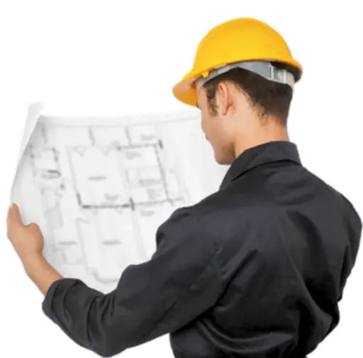 PNG image of a civil engineer or building without a face reviewing a plan