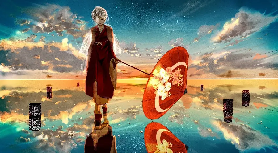 Beautiful anime girl picture with an umbrella for the profile of stylish girls